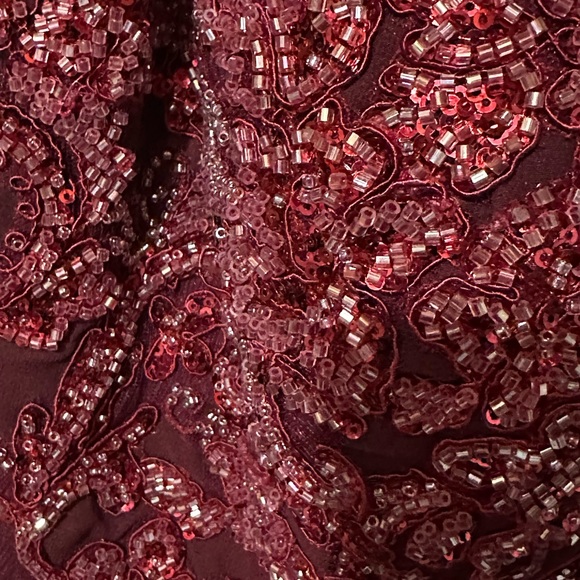 Burgundy Prom Dress with Beaded Top, Medium - Picture 6 of 6